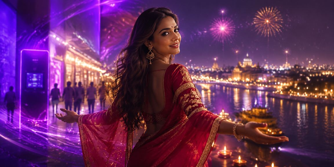 Indian woman making payment for sports betting via mobile